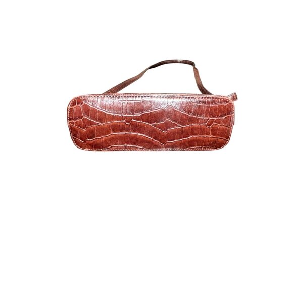 Croc-Embossed Crossbody Bag With Adjustable Strap & Zipper Closure In Rich Brown - Picture 5 of 12